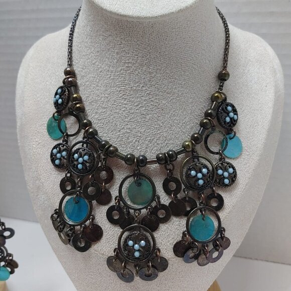 5/$100 Southwestern Style Jewelry Set Blue Faux Pearl Drop Necklace & Earrings - Picture 4 of 9
